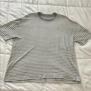 All Saints Sheer Gray and White Striped Tee